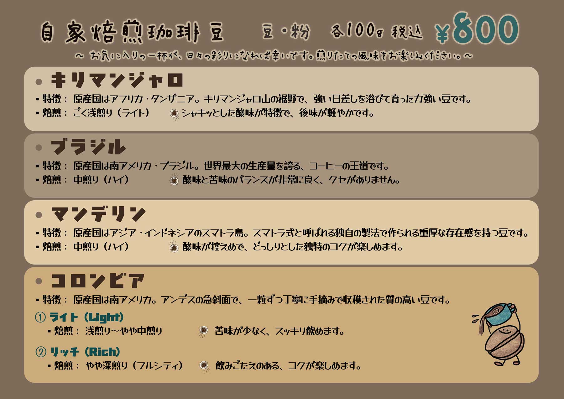 自家焙煎珈琲豆